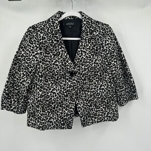 Womens Leopard Cropped Blazer Jacket Sz 6P Petite Statement Classic Animal Print